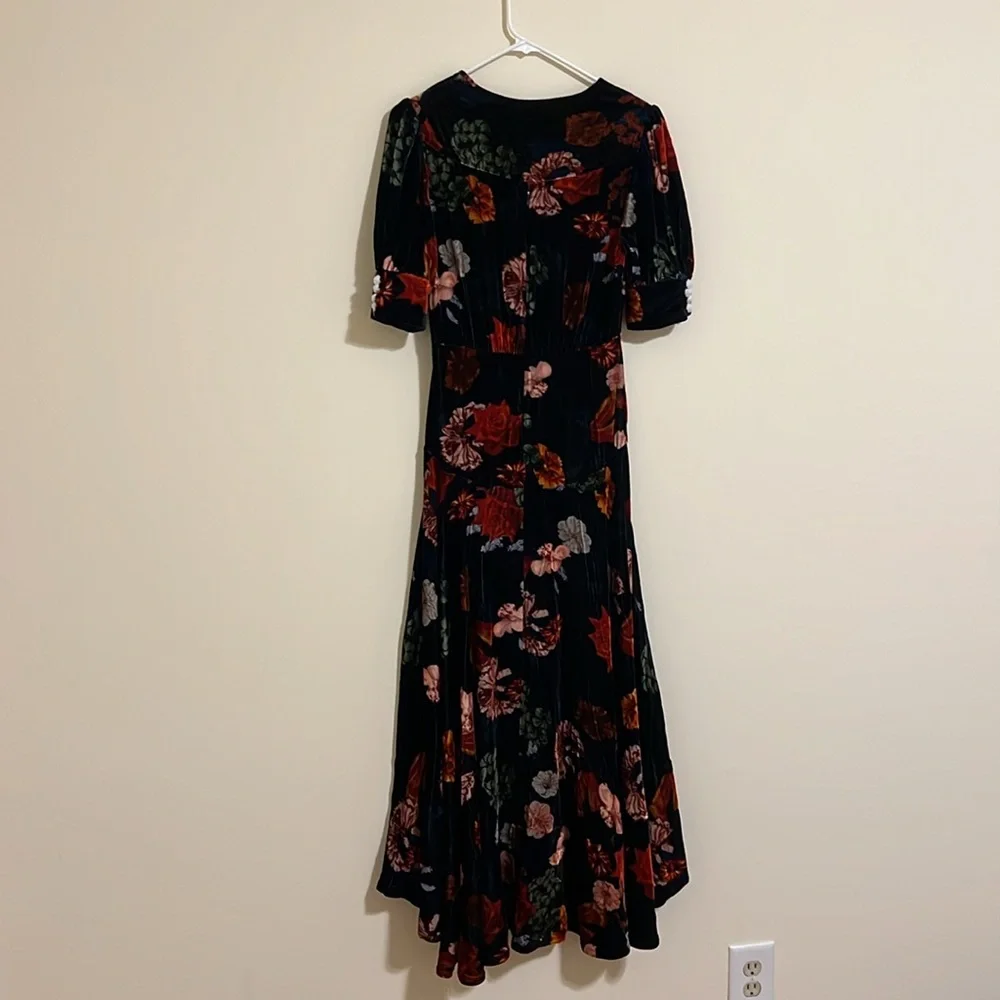 Cara Cara Kieran floral high low Stretch velvet dress women size XS/S NWOT